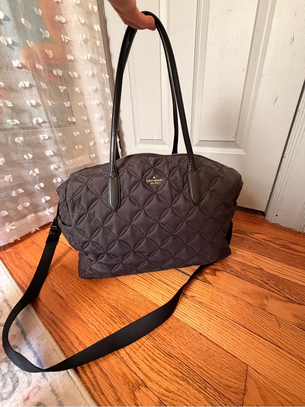 kate spade Quilted Black Travel Tote with Detachable Crossbody Strap